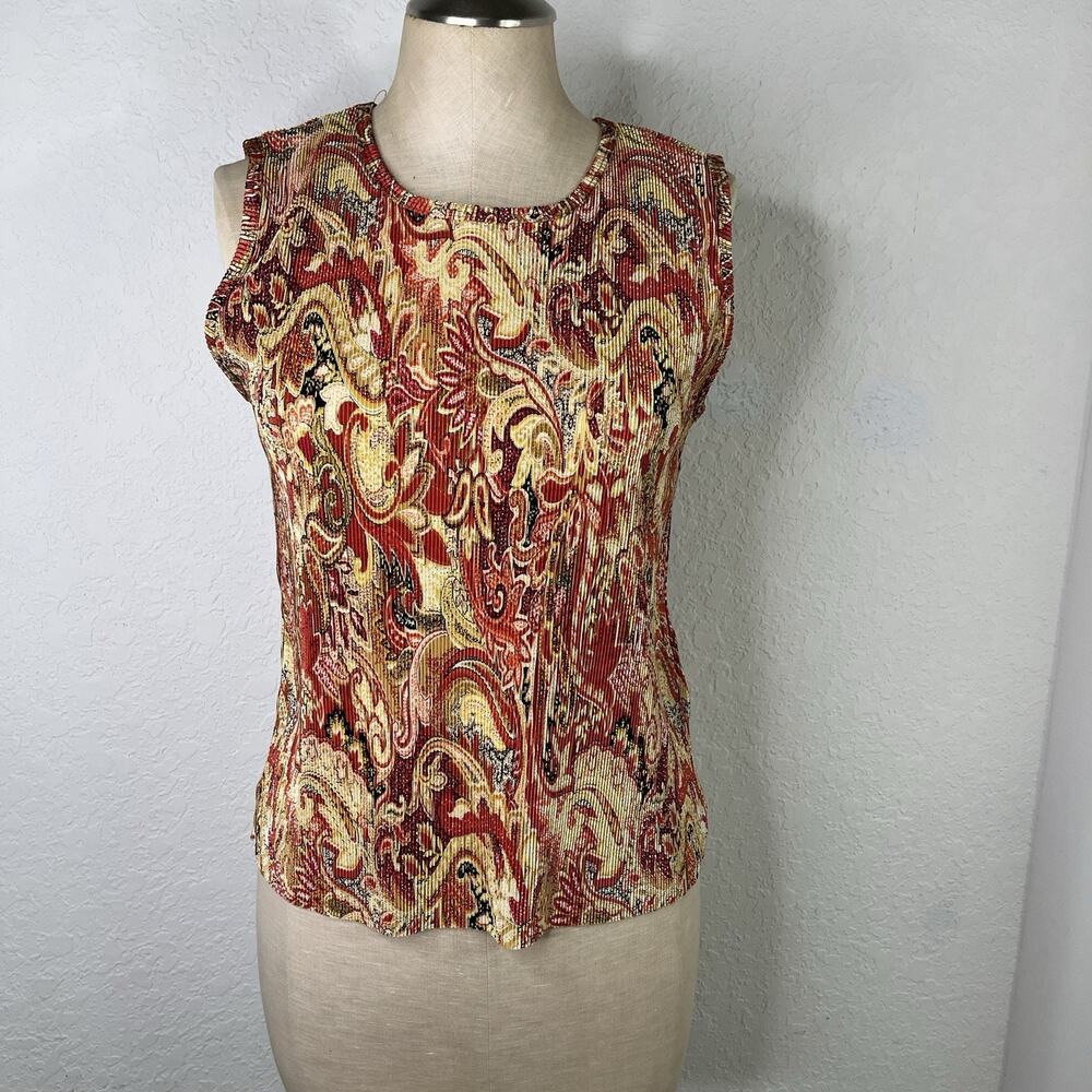 Plissé Vintage Sleeveless Blouse Size M Made in Taiwan, paisley print, summer